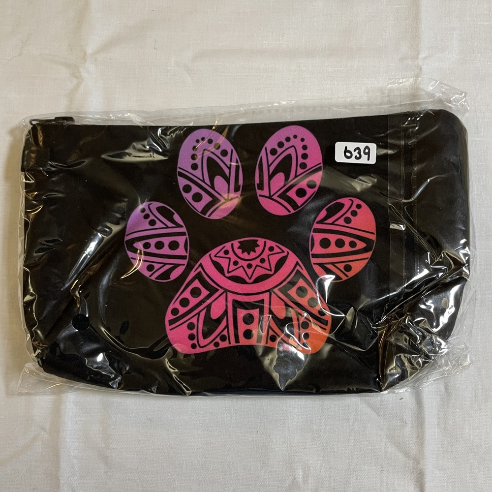 The Pouch Cosmetic Bag Womens OS Black NWT Paw Print Mandala Travel Makeup Case